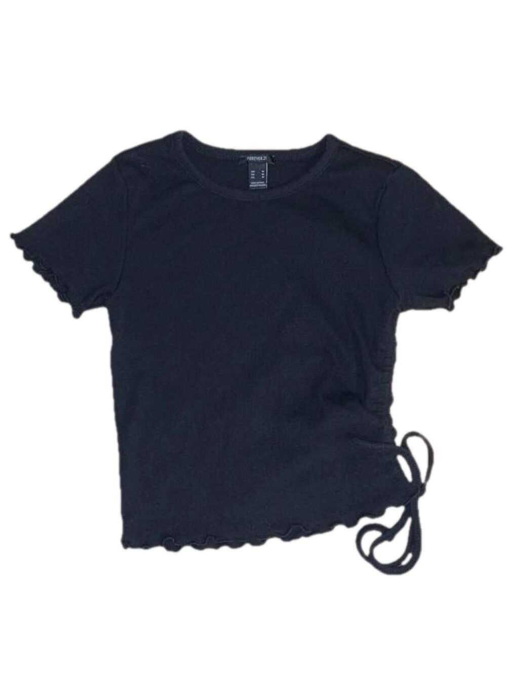Forever 21 black cotton stretchy t-shirt with side tie medium youth top